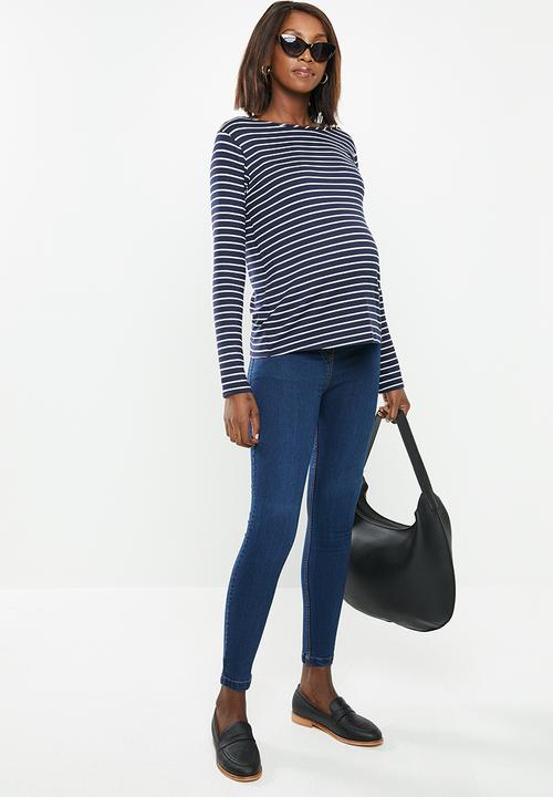 edit Maternity - Maternity Ls boat neck tee - navy/white stripe