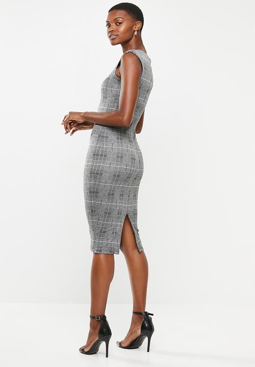 VELVET - Extend sleeve bodycon - black & white check