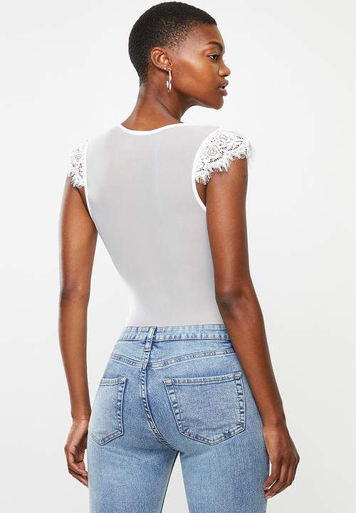 VELVET - Lace mesh bodysuit - ivory