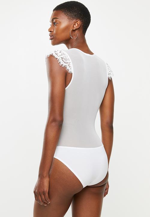 VELVET - Lace mesh bodysuit - ivory