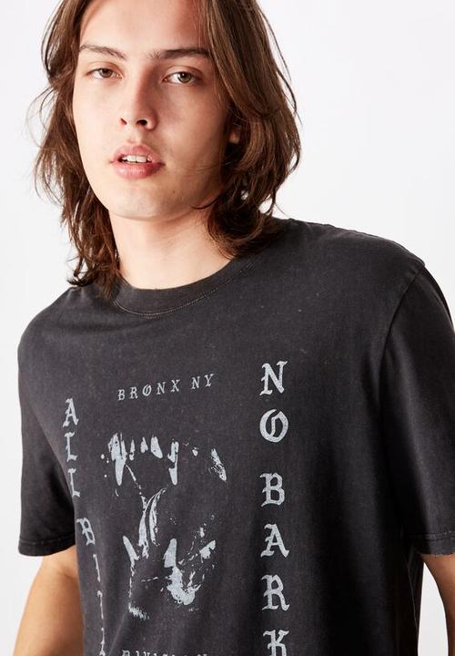 Factorie - All bite regular graphic T-shirt - washed black