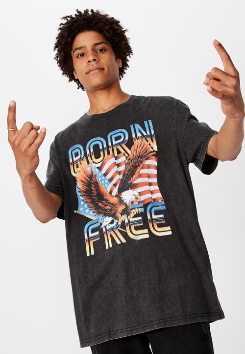 Factorie - Born free regular graphic T-shirt - washed black