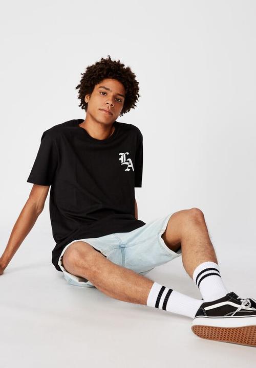 Factorie - Los Angeles gothic curved graphic T-shirt - black