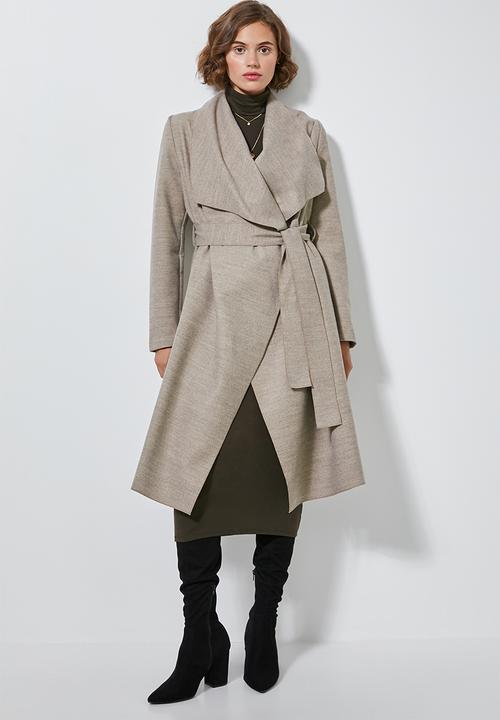 Superbalist - Unlined wrap melton coat - taupe 