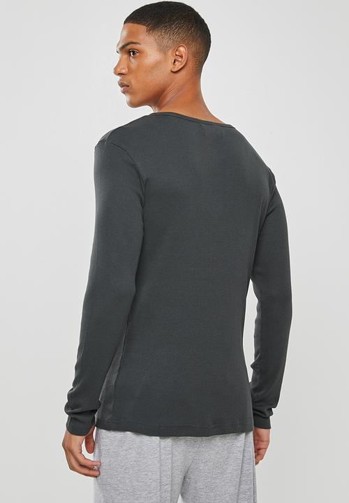 Superbalist - Premium ribbed henley sleep top - grey