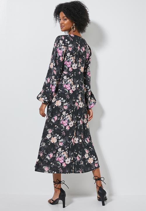 Superbalist - Midi tea dress long sleeve - black 