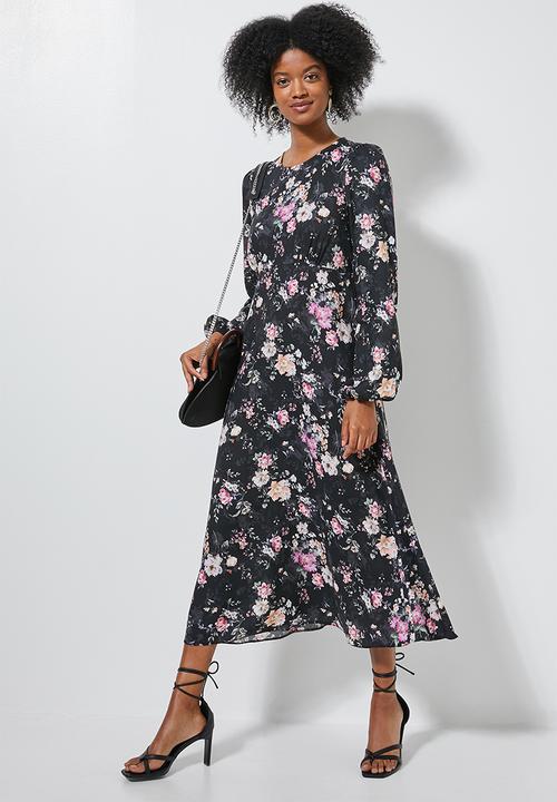 Superbalist - Midi tea dress long sleeve - black 