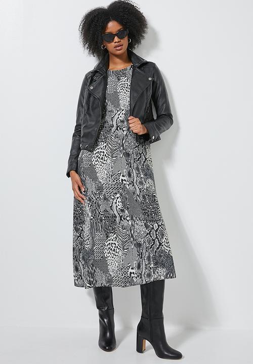 Superbalist - Midi tea dress long sleeve - black & beige 