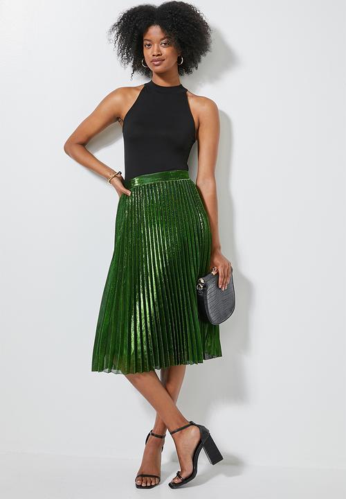 Superbalist - Metallic pleated skirt - green