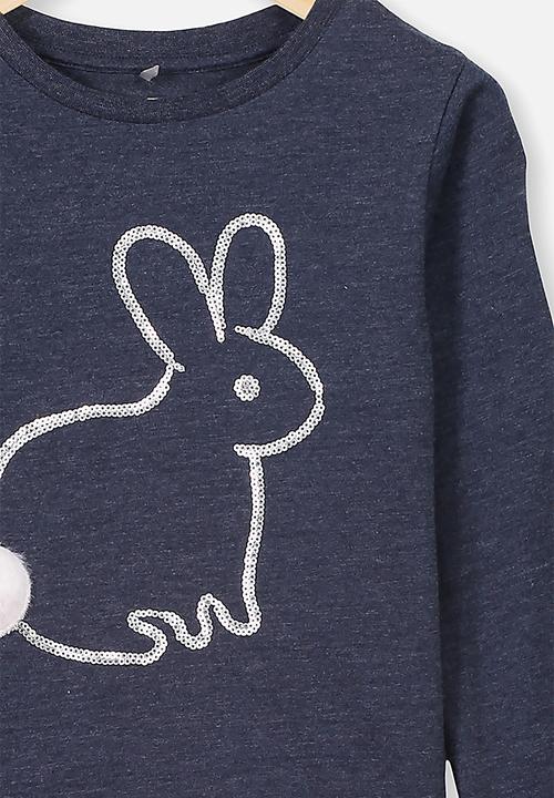 Cotton On - Stevie embellished tee - Indian ink marle/fluffy bunny tail