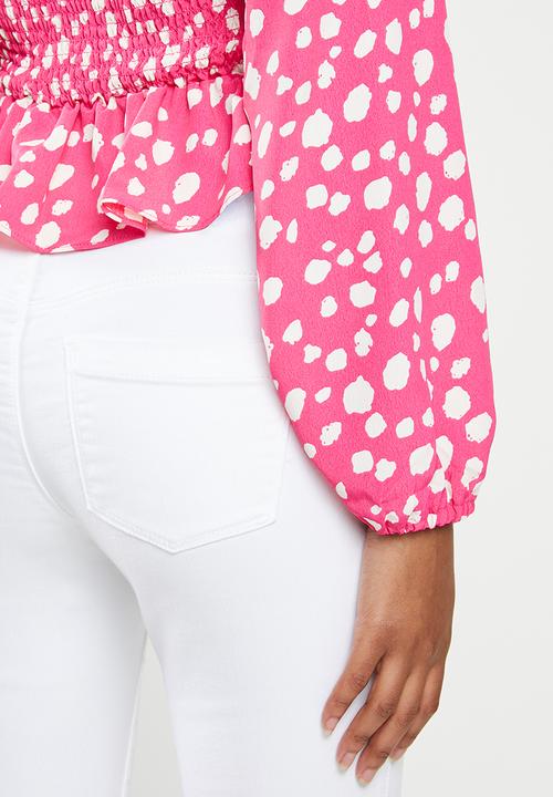 Glamorous - Square neck blouse - pink & white 