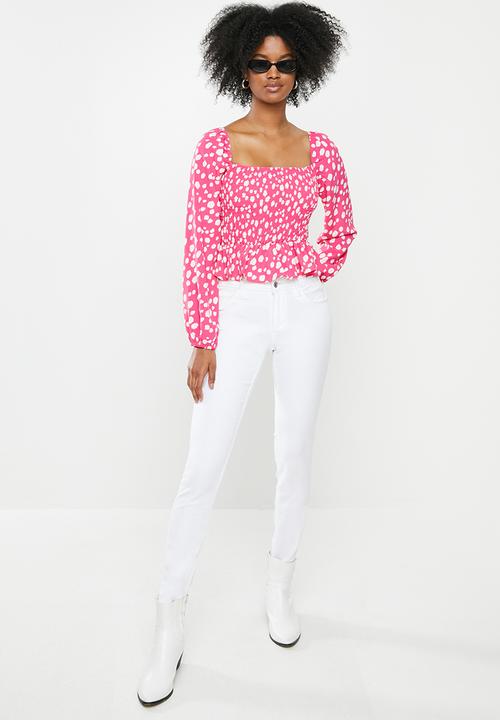 Glamorous - Square neck blouse - pink & white 