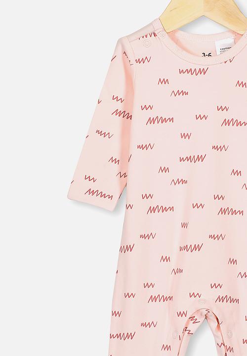 Cotton On - The long sleeve snap romper - crystal pink little scribble