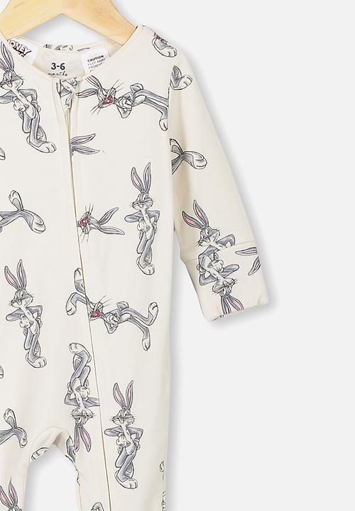 Cotton On - The long sleeve zip romper - vanilla bugs bunny