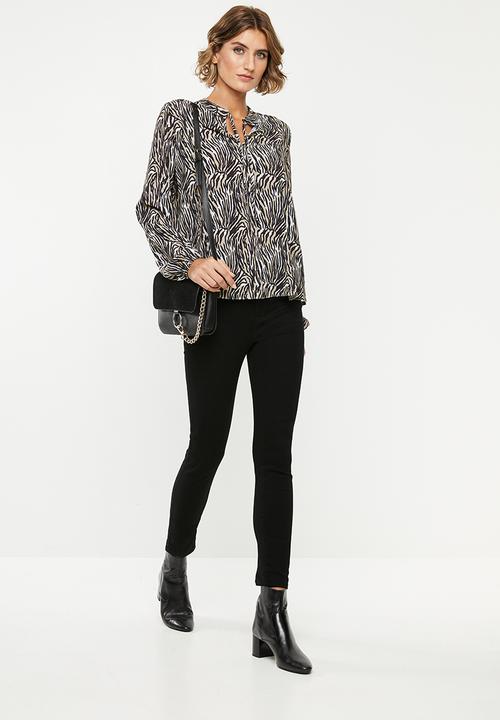 edit - Long sleeve neck tie shell blouse - multi 