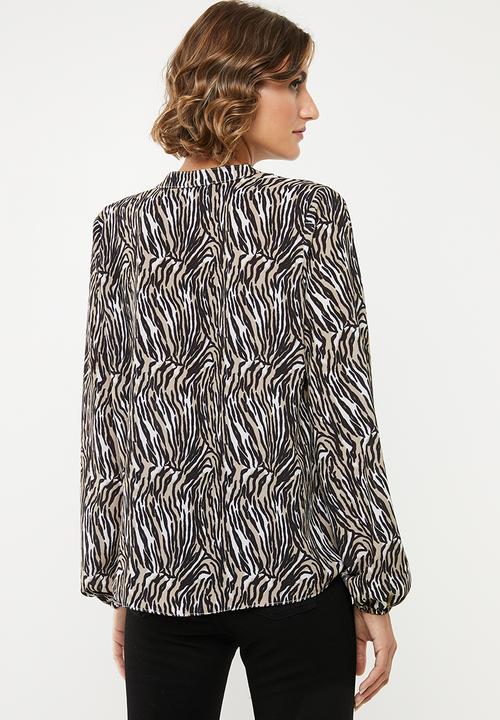 edit - Long sleeve neck tie shell blouse - multi 