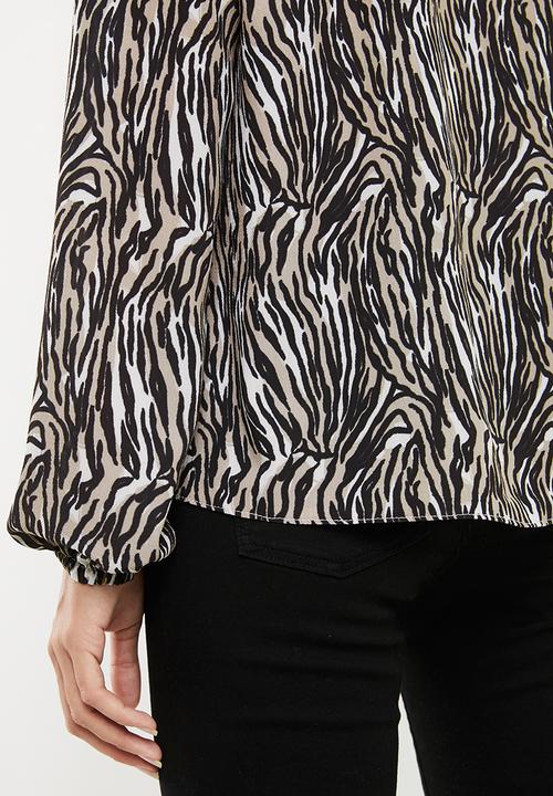 edit - Long sleeve neck tie shell blouse - multi 