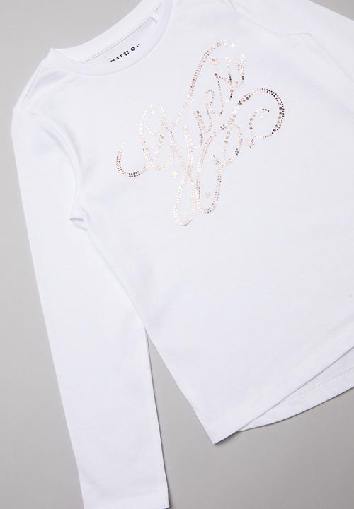 GUESS - Long sleeve cassy script tee - white