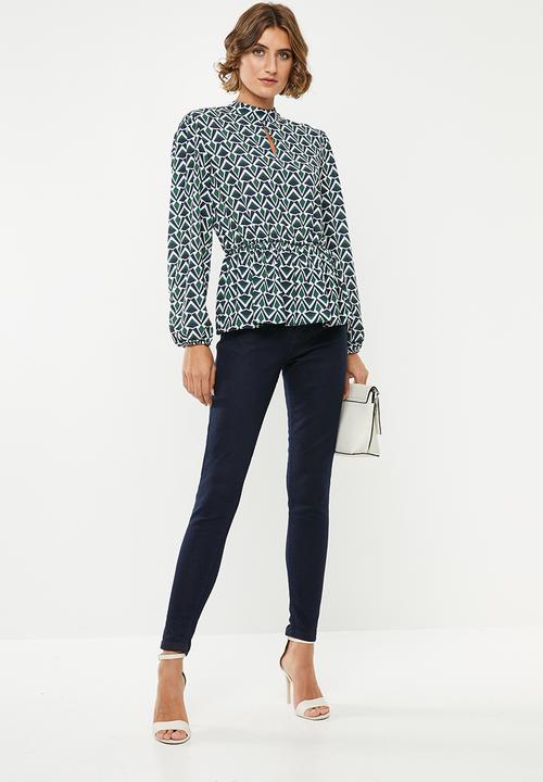 edit - Waisted blouse with keyhole - multi 