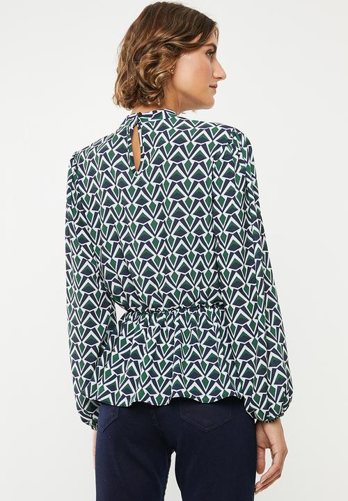 edit - Waisted blouse with keyhole - multi 