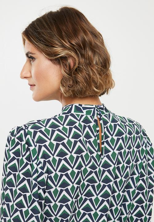 edit - Waisted blouse with keyhole - multi 