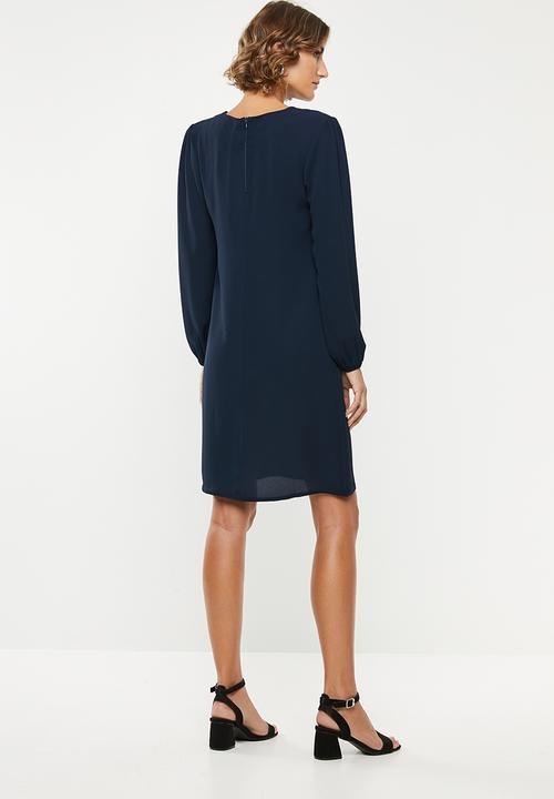 edit - Balloon sleeve shift dress - navy