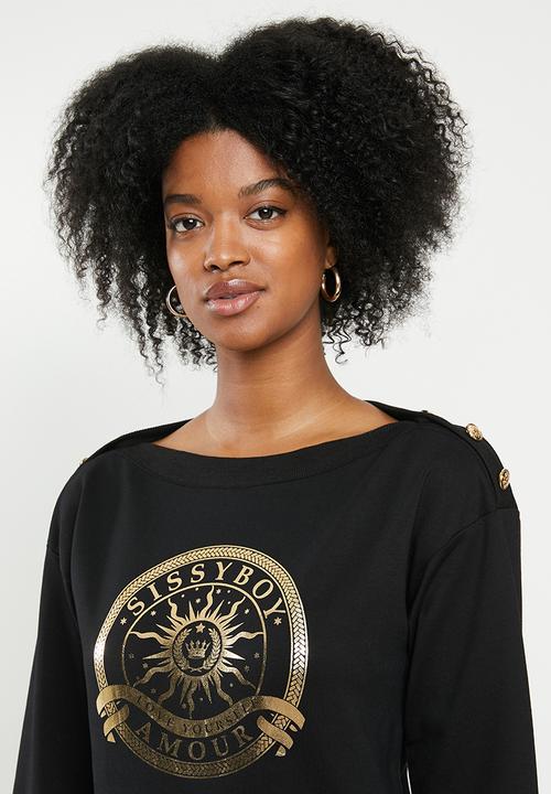 SISSY BOY - Logo crest sweater with button detail - black