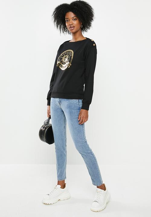 SISSY BOY - Logo crest sweater with button detail - black