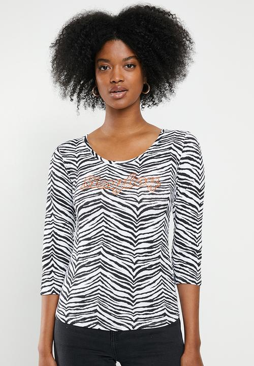 SISSY BOY - Zebra print logo v neck tee - black & white