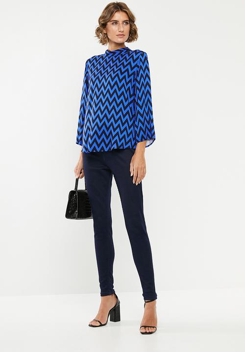 Jacqueline de Yong - Stella long sleeve top - blue & black