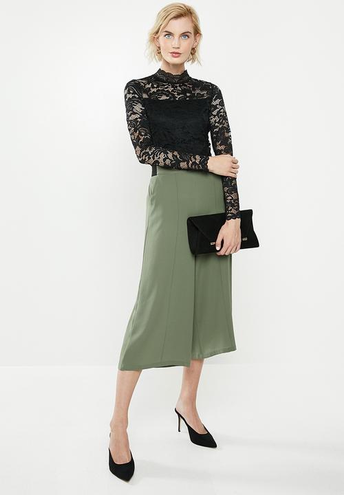 Vero Moda - Dora lace ls highneck top - black