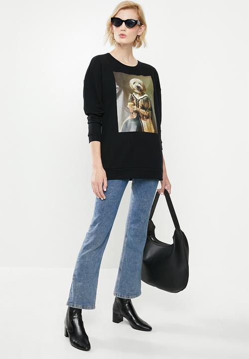 ONLY - Royal long sleeve o-neck hood - black