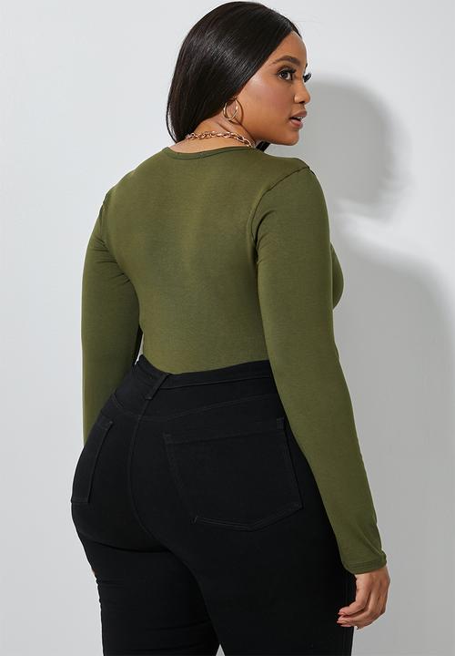 Superbalist - 2 pack scoop neck bodysuit - brown & khaki