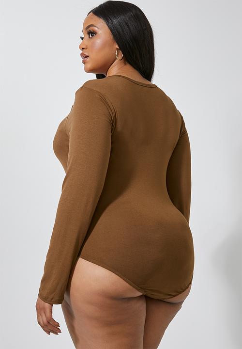 Superbalist - 2 pack scoop neck bodysuit - brown & khaki