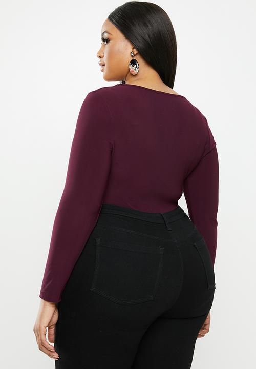 MILLA - Square neck bodysuit - burgundy