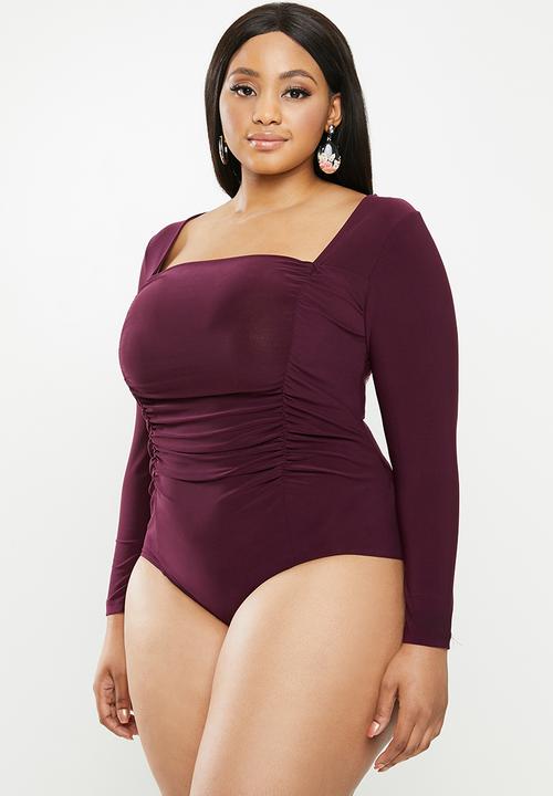 MILLA - Square neck bodysuit - burgundy