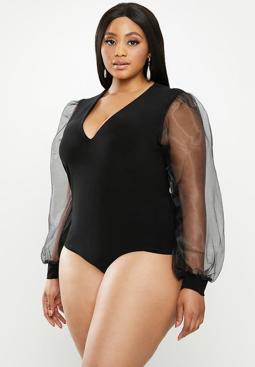 MILLA - Plunge combo bodysuit - black
