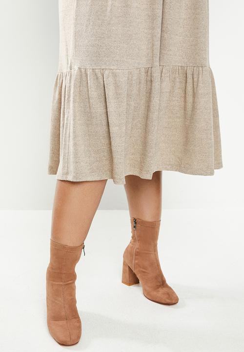 MILLA - Cut & sew tiered midi balloon sleeve dress - beige