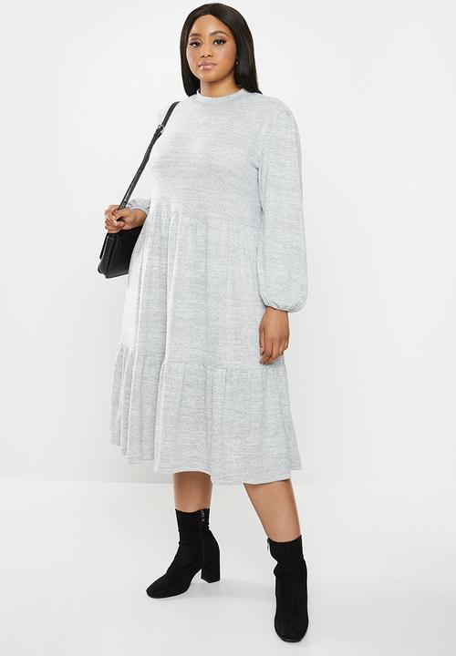 MILLA - Cut & sew tiered midi balloon sleeve dress - grey