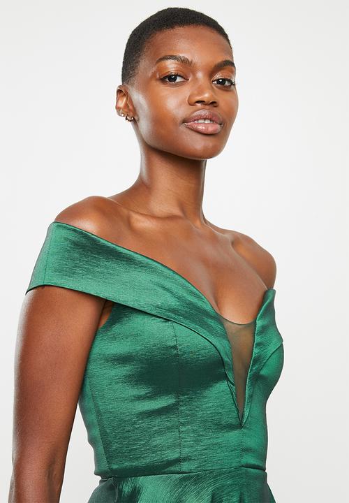 VELVET - Bardot plunge maxi - green
