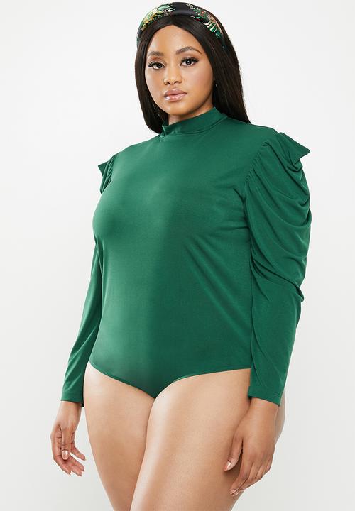 VELVET - Drape sleeve bodysuit - green