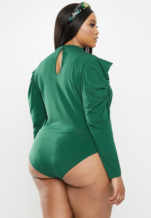 VELVET - Drape sleeve bodysuit - green