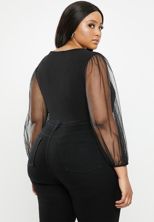 VELVET - Square neck bodysuit - black