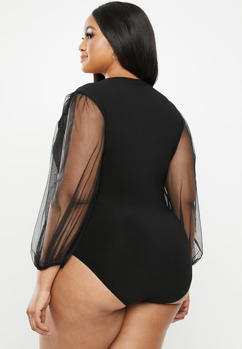 VELVET - Square neck bodysuit - black