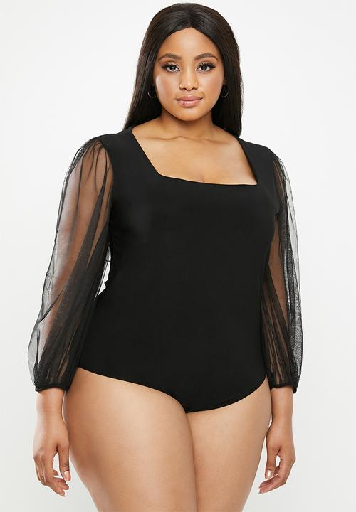 VELVET - Square neck bodysuit - black