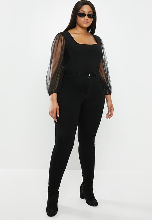 VELVET - Square neck bodysuit - black
