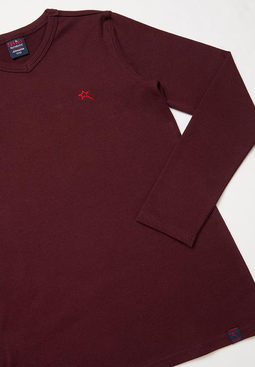 SOVIET - Jetson long sleeve V-neck tee - burgundy