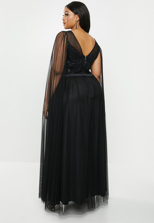 VELVET - Cape sleeve maxi dress - black
