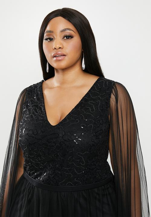 VELVET - Cape sleeve maxi dress - black