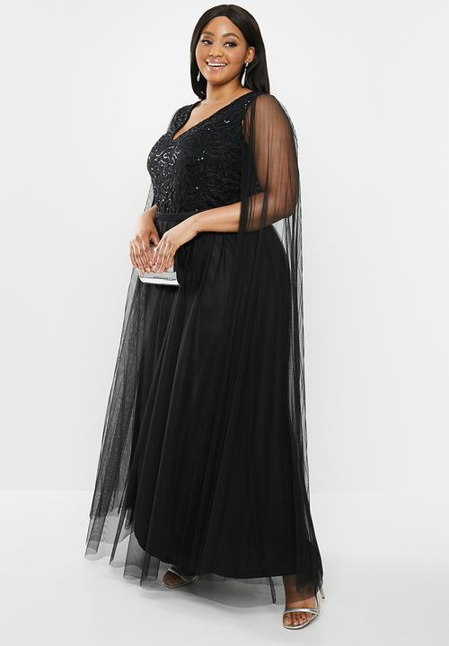 VELVET - Cape sleeve maxi dress - black